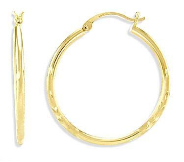 14K Yellow Gold Hoop Diamond Cut Design Earrings .75