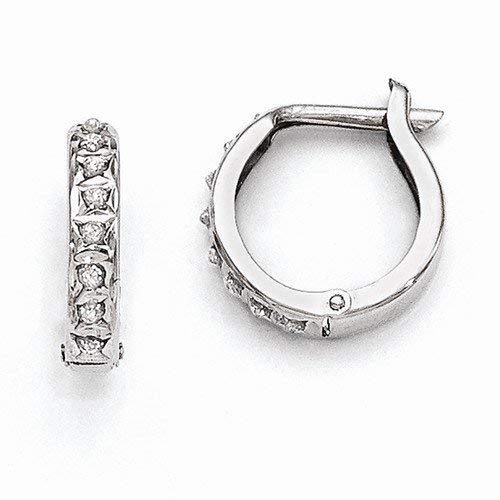 14k White Gold Diamond Fascination Round Hinged Huggie Hoop Earrings (.01 cttw.) (13mm x 2mm)