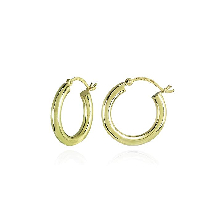 14K Gold High Polished 3mm Lightweight Small Medium Large Round Hoop Earrings, All Sizes