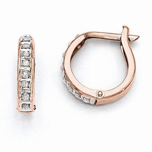 14k Rose Gold Diamond Fascination Round Hinged Huggie Hoop Earrings (.01 cttw.)