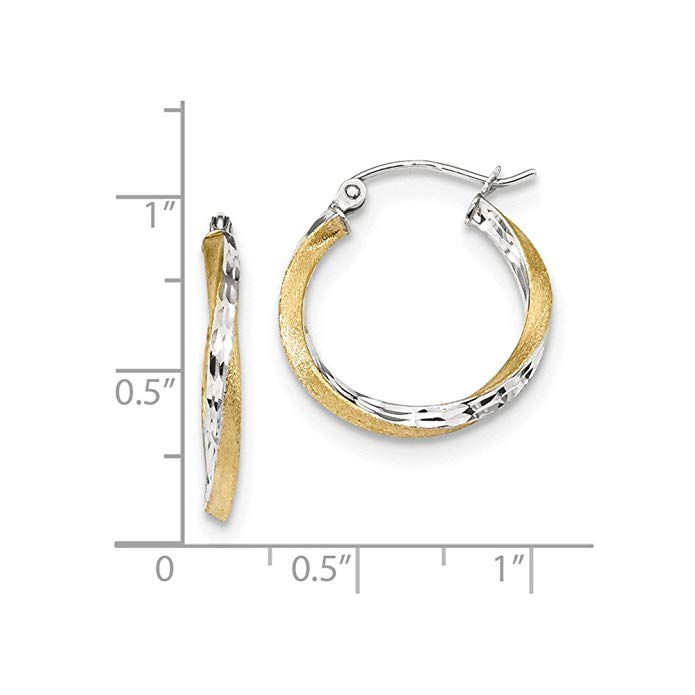 10kt Yellow Gold& Rhodium Diamond-cut 2.5mm Twisted Hoop Earrings 21.16x19.81mm