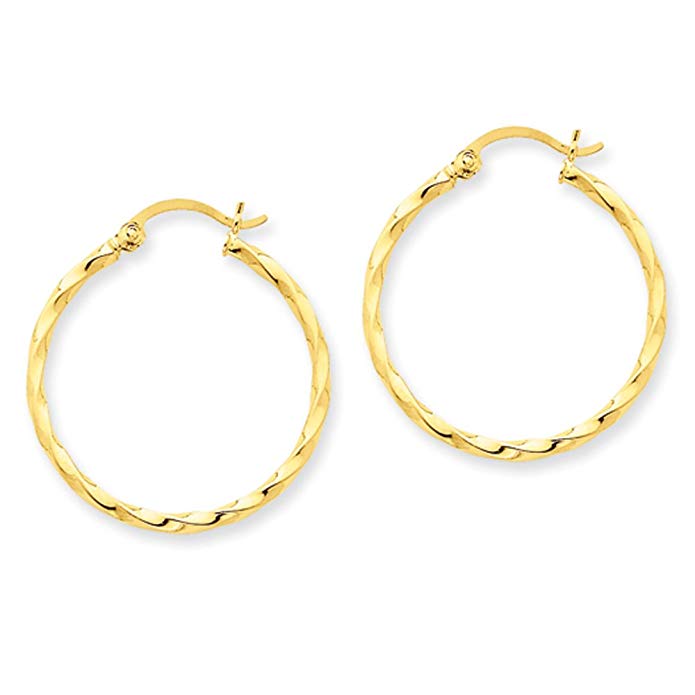 2mm, Twisted 14k Yellow Gold Round Hoop Earrings, 25mm (1 Inch)