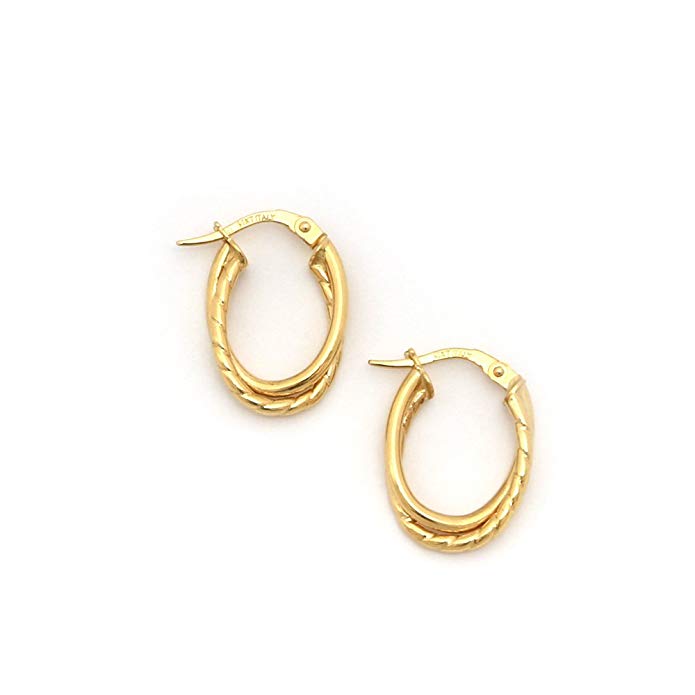 14k Yellow Gold 3mm Small Interlocking Textured Oval Hoop Earrings, 0.7