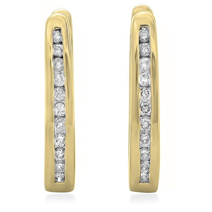 0.25 Carat (ctw) 10K Gold Round Cut Diamond Ladies Hoop Earrings 1/4 CT