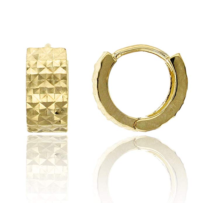 14K Yellow Gold Diamond Cut 4.20x10.00mm Huggie Earring