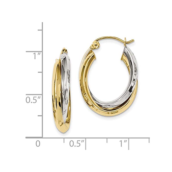 10k Two-tone Polished Double Oval Hoop Earrings 23.8x16.85mm