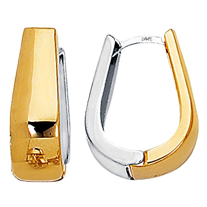 14k 2 Tone Gold Snuggable Huggie Reversible Earrings (18 x 13 mm)