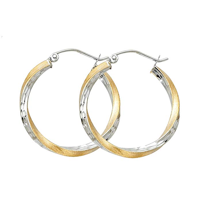 14k Two Tone Gold 2.6mm Thickness Hinged Hoop Earrings (20 x 20 mm)