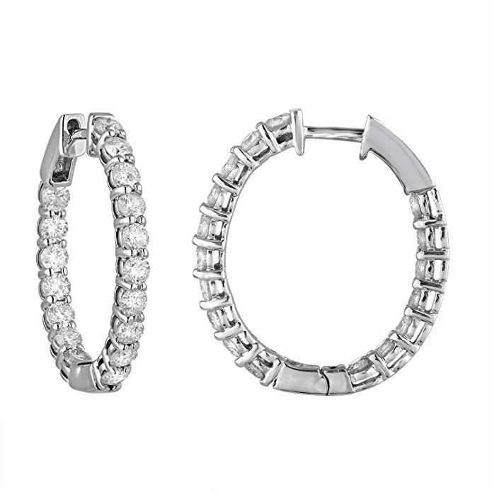 14K Gold Diamond Inside Out Hoop Earrings (4 cttw)