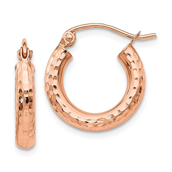 Roy Rose Jewelry 14K Rose Gold Polished Light Weight Small Diamond-cut Tube Hoop Earrings ~ 16mm length