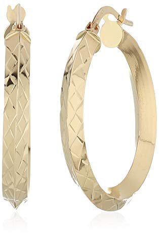 14k Yellow Gold Diamond Cut Concave Round Click Top Hoop Earrings