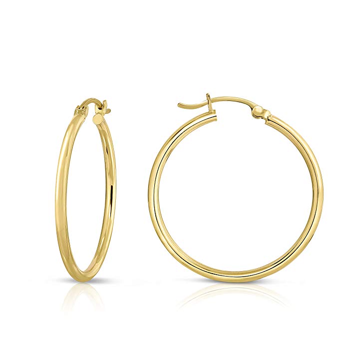 MCS Jewelry 14 Karat Yellow Gold Classic Hoop Earrings (Diameter: 20mm, 25mm, 30mm OR 35mm)