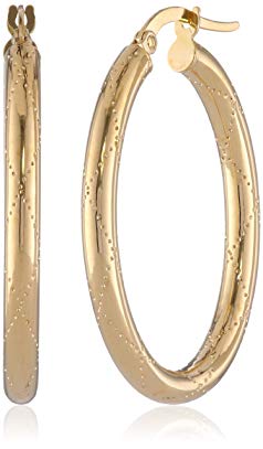 14k Yellow Gold Italian Fancy Wire Wrap Pattern Oval Hoop Earrings