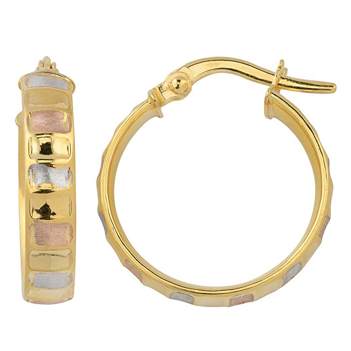 10k Tricolor Gold Hoop Earrings, 0.75