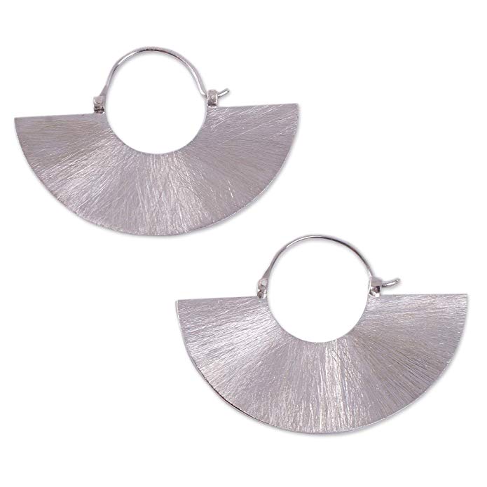 NOVICA .925 Sterling Silver Hoop Earrings 'Satin Half Moon'