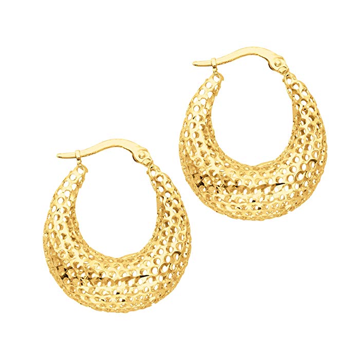 JewelStop 14k Yellow Gold Puffed Oval Hoop Earrings - 20 mmx10 mm, 2.3gr.