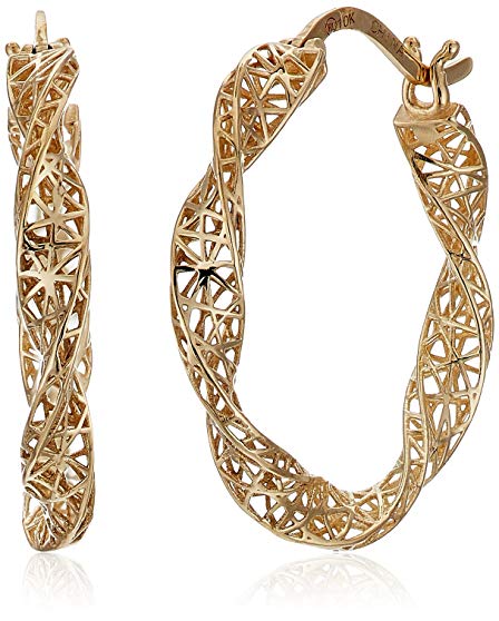 10k Yellow Gold Twisted Mesh Hoop Earrings