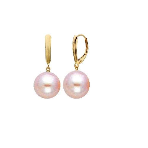 14k Round Pink High Luster Cultured Pearl Leverback Earring Holiday Gift