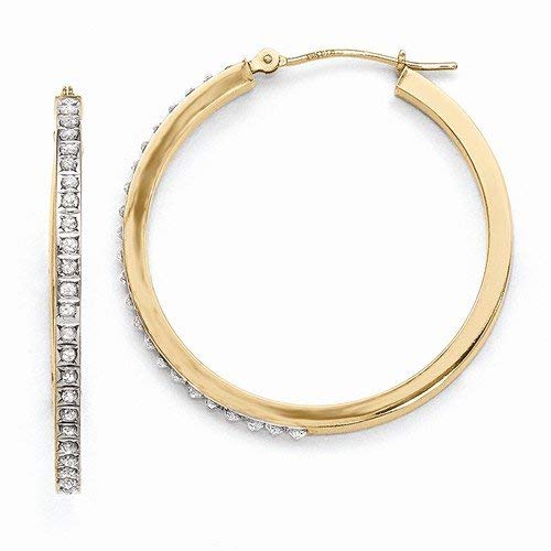 14k Yellow Gold In & Out Diamond Fascination Round Hinged Hoop Earrings (.01 cttw.) (35mm x 2mm)