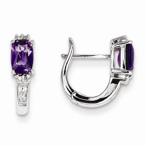 925 Sterling Silver Dia. Violet Purple February Simulated Birthstone Simulated Amethyst Hinged Hoop Earrings (.02 cttw.) (14mm x 13mm)