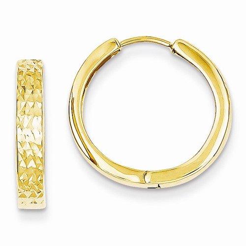 14k Yellow Gold Diamond Cut Hinged Hoop Huggie Earrings (15mm x 3.5mm)