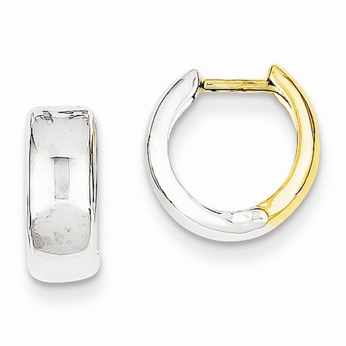 14k Two tone Hinged Hoop Huggie Earrings (10mm x 5mm)