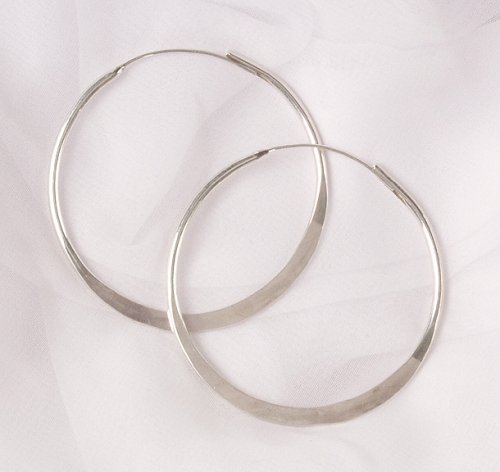 Hoop Earrings, Hammered Sterling Silver - 2 Inch Diameter