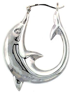 Sterling Silver High Polished Large Dolphin Earrings