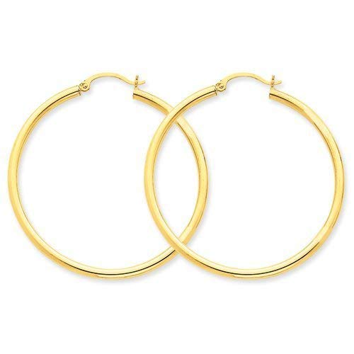 14k Gold Hollow Tube Hoop Earrings with Click-Top (1.7