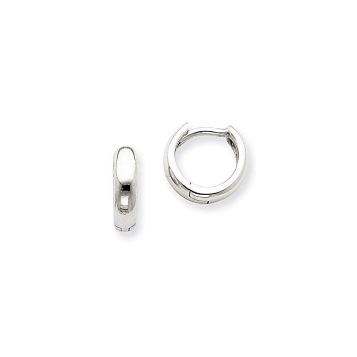 14k White Gold 0.3IN Hinged Hoop Huggie Style Earrings (0.3IN x 0.3IN)