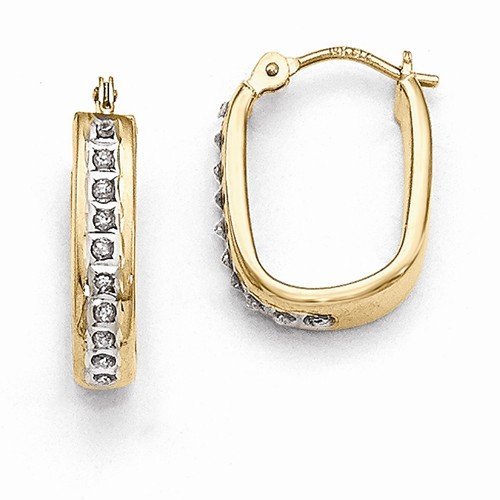 14k Yellow Gold Diamond Fascination Squared Hinged Hoop Earrings (.01 cttw.) (16mm x 4mm)