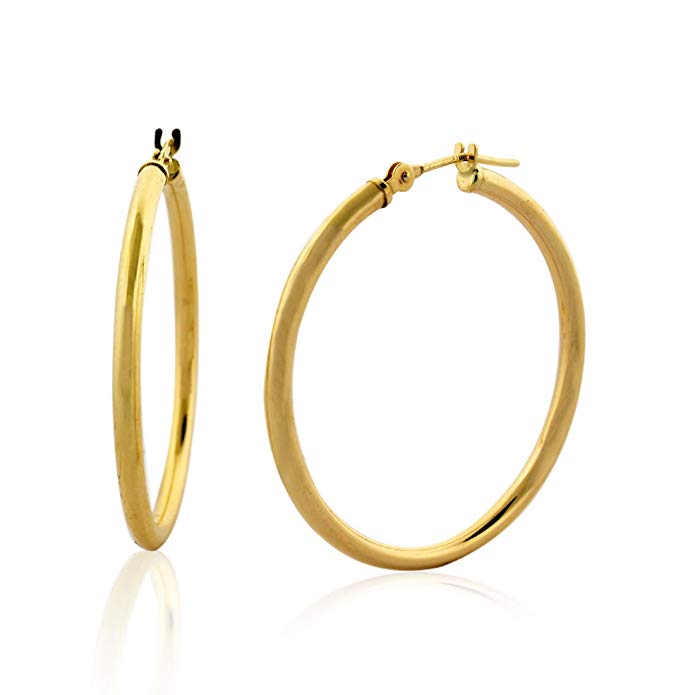 10KT Gold Polished 3-Wall 2X30M Hoop Earrings