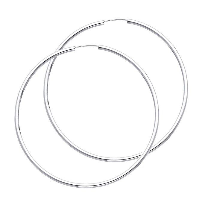 14k White Gold 2mm Thickness Endless Hoop Earrings - 9 Different Size Available