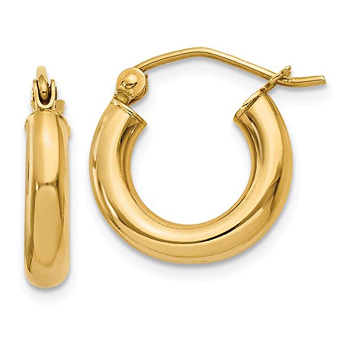 Small 14K Yellow Gold Thick Hoop Earrings (3mm Thick), All Sizes