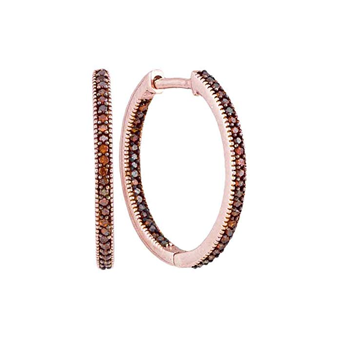 10K Rose Gold In & out Hoop Channel Set Chocolate Brown Diamond Earrings (Approx. 3/4