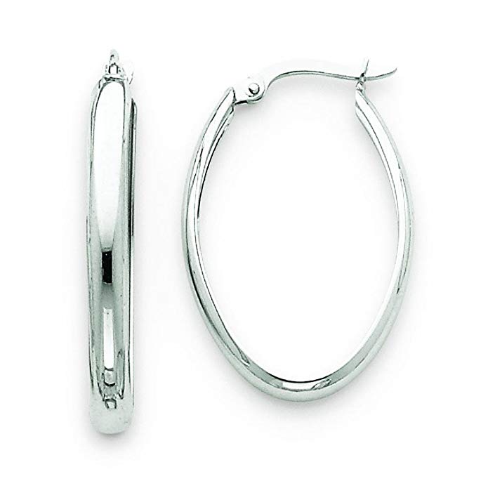 14K White Gold Oval Hoop Earrings Polished Jewelry