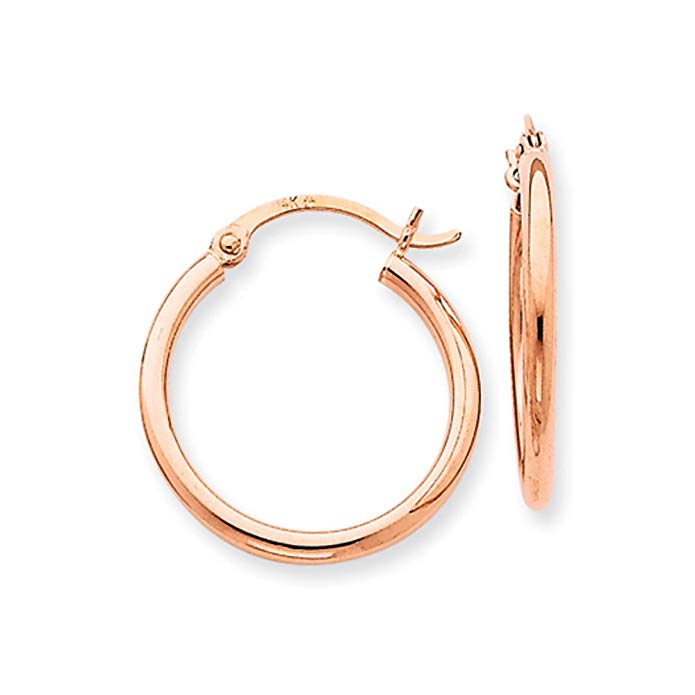 2mm, 14k Rose Gold Polished Round Hoop Earrings, 25mm (1 Inch)