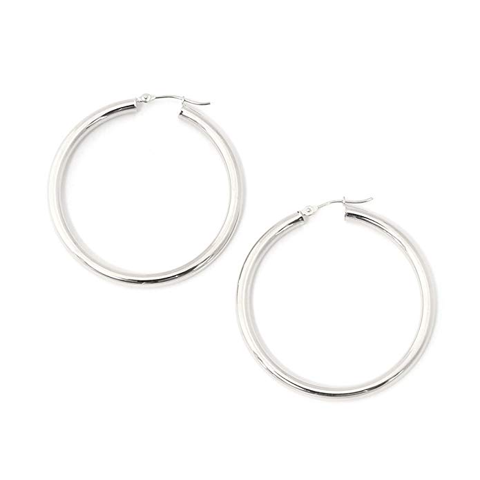 14k Yellow or White Gold 3mm Polished Hoop Earrings, 1.5