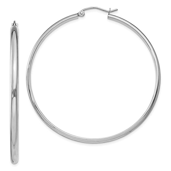 2.75 mm Classic Polished Hoop Earrings in Genuine 14k White Gold - 15 to 65mm