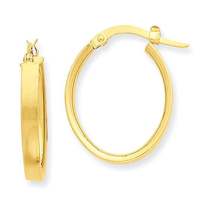 3mm x 21mm 14k Yellow Gold Oval Hoop Earrings