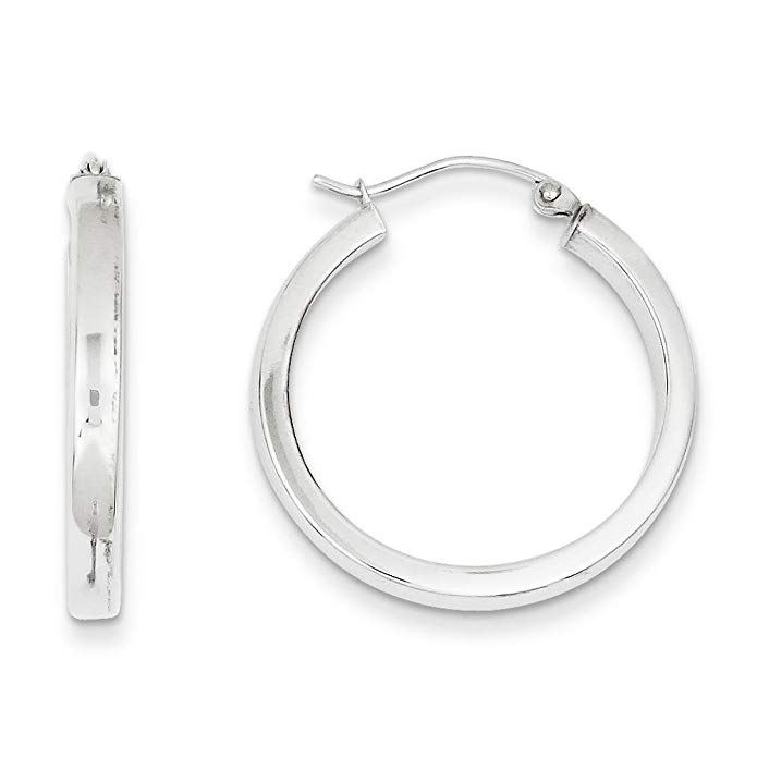 14K White Gold Rectangle Tube Hoop Earrings Jewelry