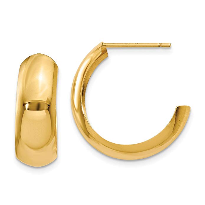 14k Gold Polished 6.5mm J-Hoop Earrings (0.94 in x 0.28 in)