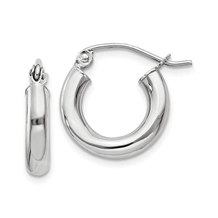 Small 14K White Gold Tube Hoop Earrings.50 in (15mm) (3mm Tube)