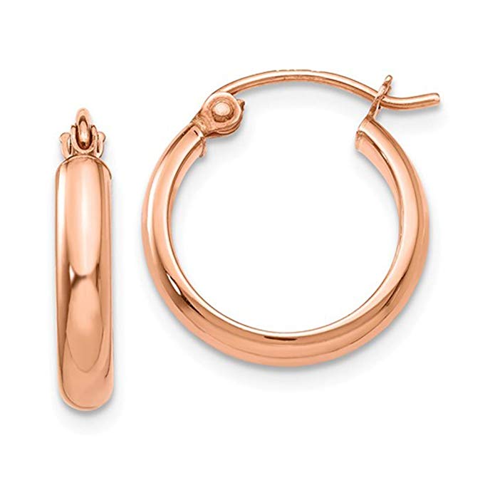 Small 14K Rose Gold Tube Hoop Earrings with Flat Interior, (2.75mm Tube)