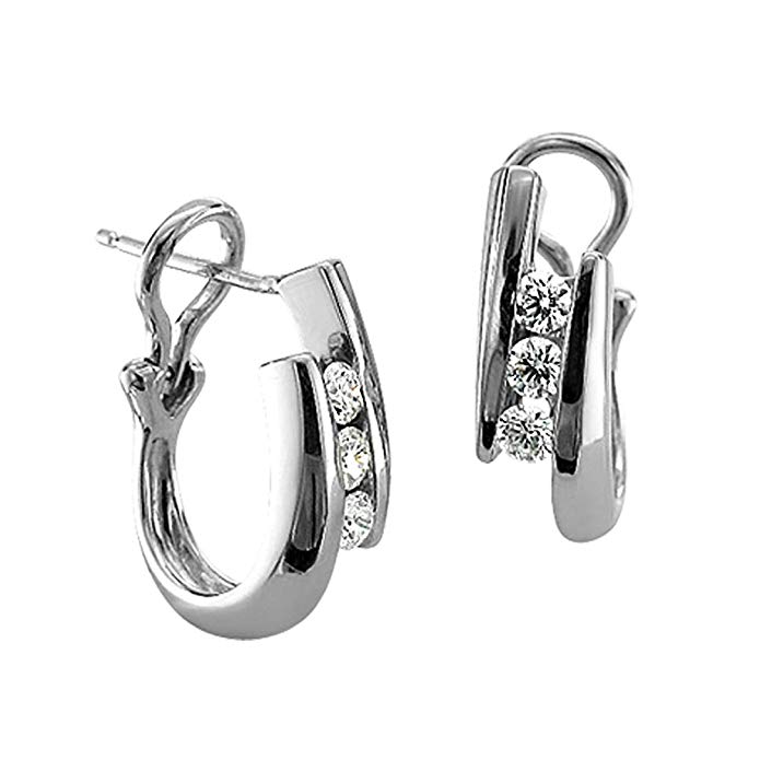 1/2 Carat Channel Set Diamond Hoop Earrings in 14K Gold (I1-I2 Clarity)- IGI Certified