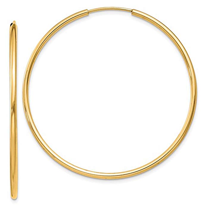 14K Yellow Gold Continuous Endless Hoop Earrings, (1.5mm Tube)