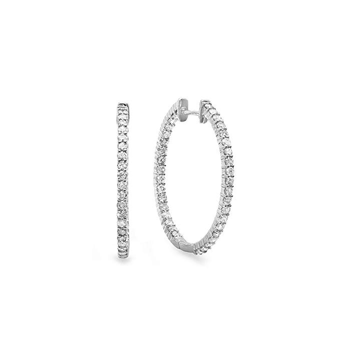 0.95 Carat (ctw) 10k White Gold Round Diamond Ladies In and Out Hoop Earrings 1 CT