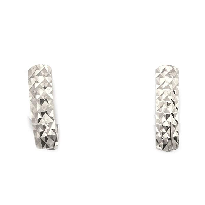 14k Yellow or White Gold Diamond Cut Vertical Bar Huggie Earrings