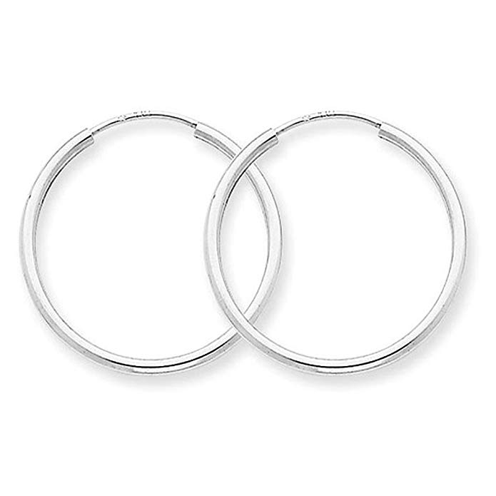 14K White Gold High Polished 1.50mm Width Medium Classic Endless Hoop Earrings - 25mm Diameter