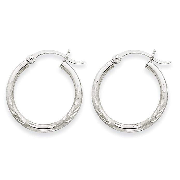 14k Gold Hollow Tube Diamond-cut Hoop Earrings with Satin Finish and Click-Top (0.7